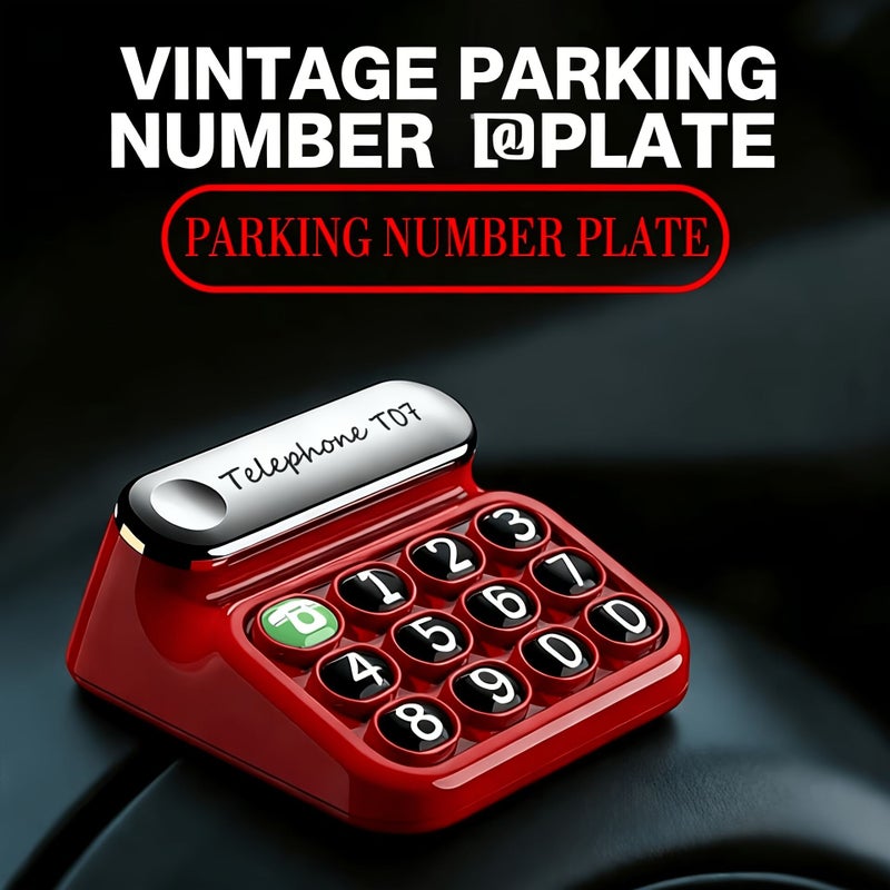 Red Retro Car Temporary Parking Number Plate With 3D Glue Button - Image 1