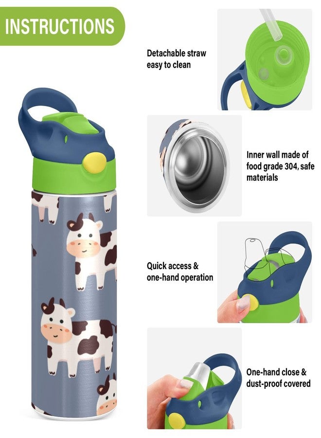 YETTASBIN Cute Cow Water Bottle for Kids, 12 oz Leakproof Double Walled Insulated Stainless Steel Water Bottle Travel Tumbler with Straw Lid for Girls Boys Toddlers - Image 5
