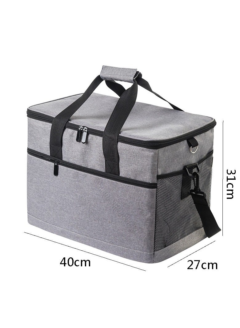 Halamine Insulated Lunch Bag, 33 Liter Large Capacity Warm Bag for Camping, Outdoor, Leak Proof Oxford Cloth Cooler with Adjustable Shoulder Strap (Gray)  - Image 2