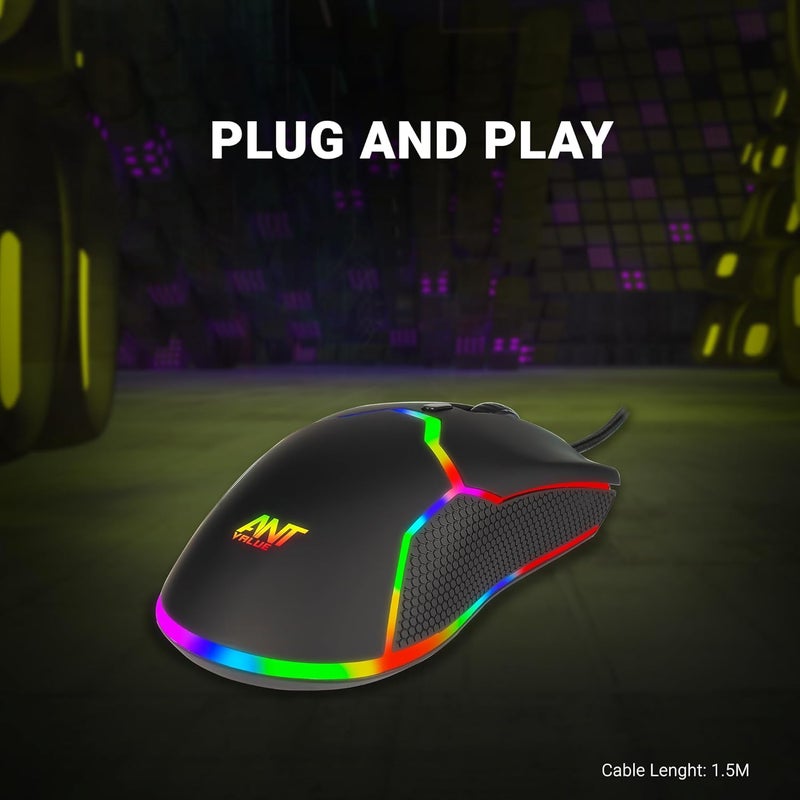Ant Value Store GM1001 USB Wired Gaming Mouse,6 Adjustable 12800 DPI Computer Mouse,Optical Sensor 13 RGB Mouse with software and 6 Programmable Buttons,Ergonomic PC Gaming Wired Mouse for Laptop/PC - Black - Image 5