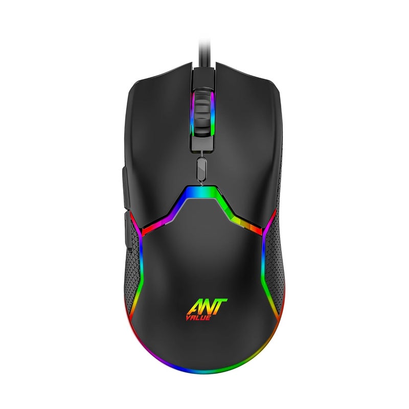 Ant Value Store GM1001 USB Wired Gaming Mouse,6 Adjustable 12800 DPI Computer Mouse,Optical Sensor 13 RGB Mouse with software and 6 Programmable Buttons,Ergonomic PC Gaming Wired Mouse for Laptop/PC - Black - Image 1