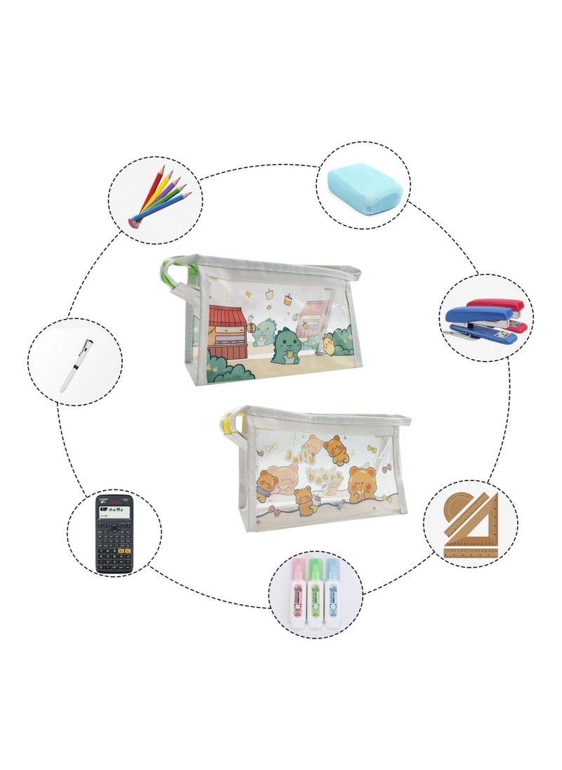 SYOSI Pencil Case Pen Bag 2 Pieces Portable Office Stationery Pouch, Clear PVC Zipper Pencil Bag, Waterproof Makeup Bags  - Image 2