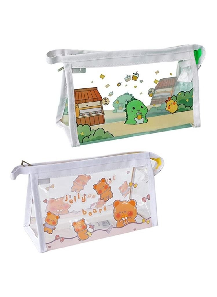 SYOSI Pencil Case Pen Bag 2 Pieces Portable Office Stationery Pouch, Clear PVC Zipper Pencil Bag, Waterproof Makeup Bags  - Image 1
