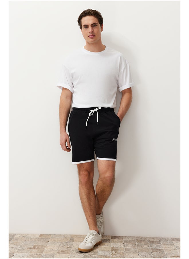 trendyol - Black Regular Cut Letter Printed Drawstring Elastic Waist Shorts TMNSS24SR00040 - Image 1
