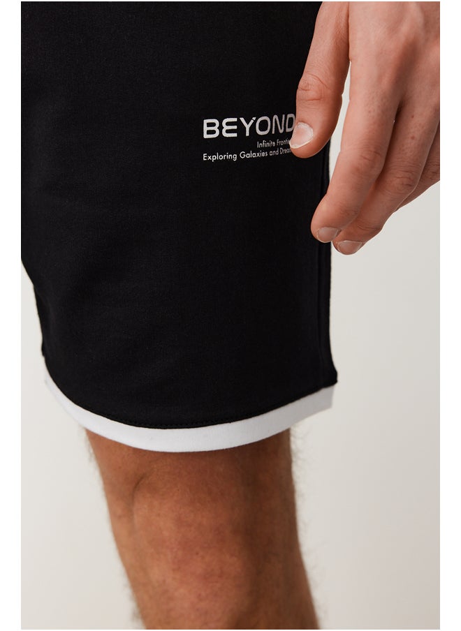 trendyol - Black Regular Cut Letter Printed Drawstring Elastic Waist Shorts TMNSS24SR00040 - Image 1