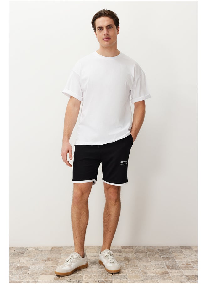 trendyol - Black Regular Cut Letter Printed Drawstring Elastic Waist Shorts TMNSS24SR00040 - Image 1