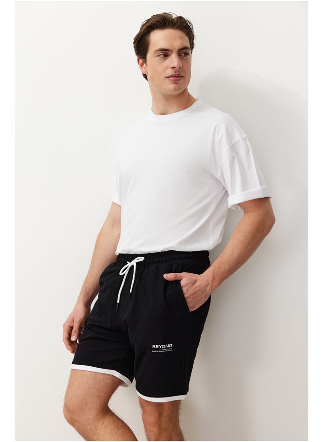 trendyol - Black Regular Cut Letter Printed Drawstring Elastic Waist Shorts TMNSS24SR00040 - Image 1