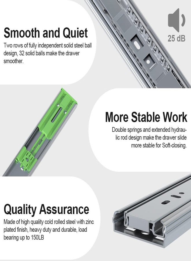 FivePears 2 Pairs 18 Inch Heavy Duty Soft Close Drawer Slides, 150 Lb Load Capacity Full Extension Ball Bearing Side Mount Drawer Runner, Rv Tool Box Kitchen Cabinet Drawer Self Closing Glide Rails - Image 3