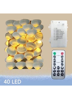 إيروريكس سلسلة أضواء LED من Ocean Real Seashell مقاس 0.8 بوصة و40 مصباحًا بطول 13.85 قدمًا تعمل بالبطارية ومقاومة للماء باللون الأبيض الدافئ مع مؤقت وجهاز تحكم عن بعد لتزيين حفلات أعياد الميلاد المغطاة الداخلية والخارجية  - Image 4