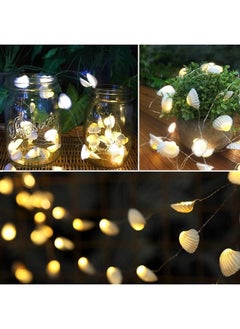 إيروريكس سلسلة أضواء LED من Ocean Real Seashell مقاس 0.8 بوصة و40 مصباحًا بطول 13.85 قدمًا تعمل بالبطارية ومقاومة للماء باللون الأبيض الدافئ مع مؤقت وجهاز تحكم عن بعد لتزيين حفلات أعياد الميلاد المغطاة الداخلية والخارجية  - Image 2
