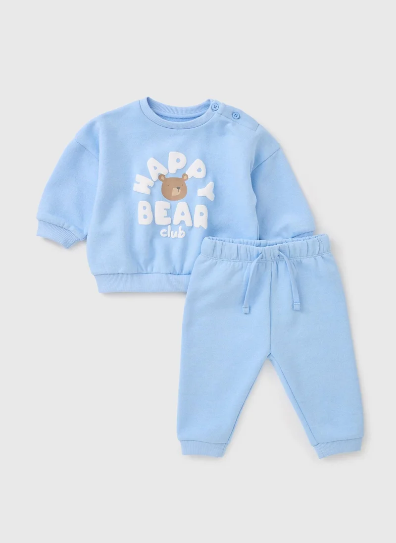 ماتلان Baby Light Blue Bear Top & Jogging Bottom Set