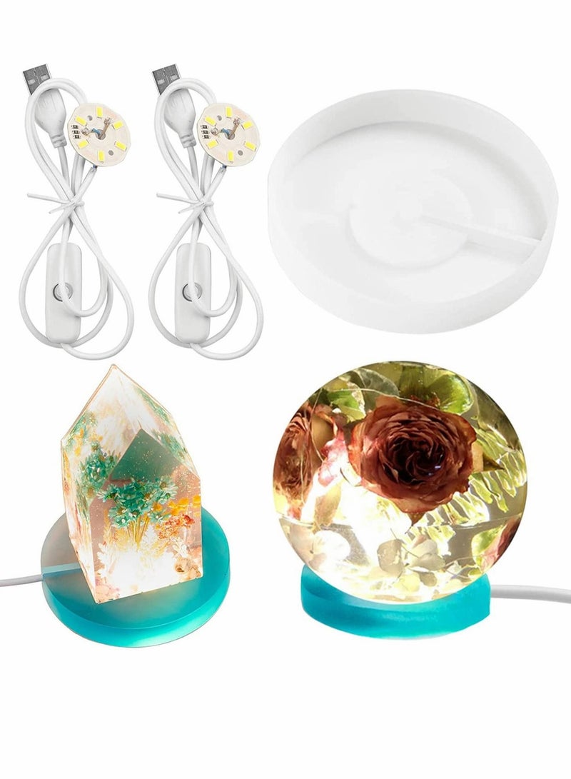 Captaintech Round Resin DIY Mold LED Silicone Mould with 2 PCs USB Light Strip for Home Decoration Desktop Art Ornaments - Image 1