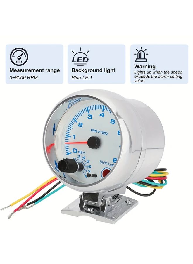 3 75In Blue LED Tachometer Gauge 0 8000 RPM For 4 6 8 Cylinder 12V Vehicles 1pc - Image 3