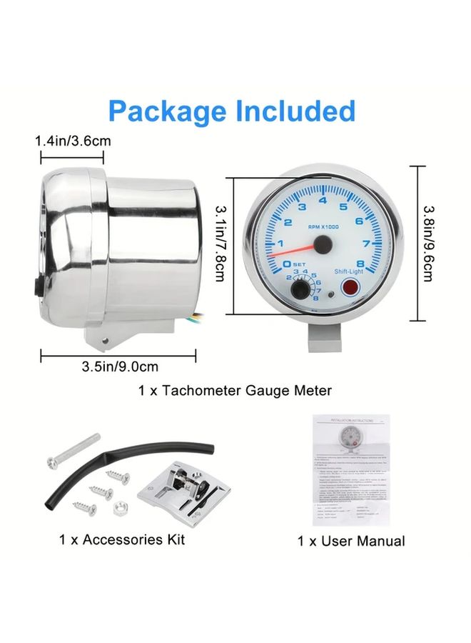 3 75In Blue LED Tachometer Gauge 0 8000 RPM For 4 6 8 Cylinder 12V Vehicles 1pc - Image 2