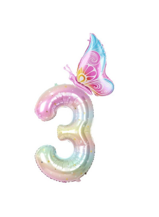 LAMAY Butterfly Birthday Decorations Set, 40 Inch Colorful Number Balloon with Giant Butterfly Balloon, Party Decorations for Girls Birthday Celebration - Image 1