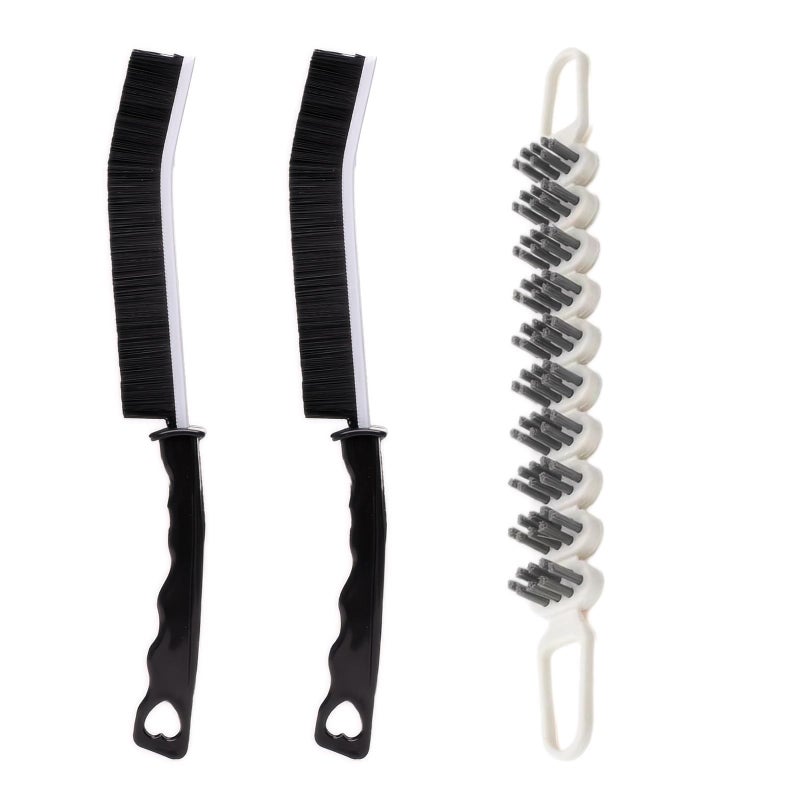 Crevice Cleaning Brush Hard Bristle Grout Brush Scrub Brush Toilet Brush Cleaning Tools Cleaning Supplies for Household Use Bathroom Kitchen 3 Pcs BlackWhite