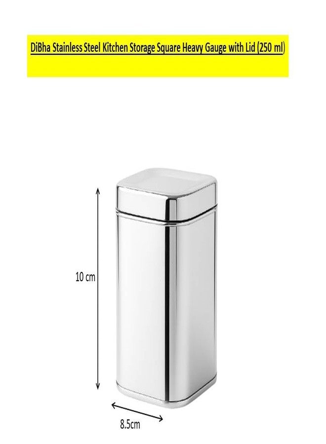 DiBha Stainless Steel Kitchen Storage Square Heavy Gauge with Lid – Durable Food Storage Container for Spices, Snacks, Tea, and Dry Ingredients, 1 Piece (250 ML) - Image 4