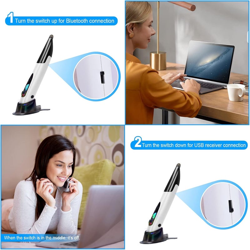 lychee Optical Pocket Pen Mouse with Voice Control and Bluetooth Function, Wireless Handwriting Mini Mice for PC Laptop Notebook Computer(White) - Image 4