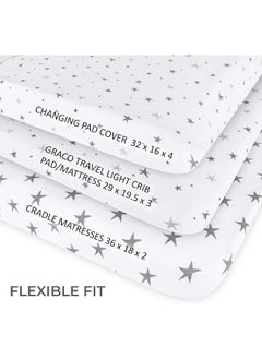 Ely's & Co. Ely’s & Co. Patent Pending Waterproof Changing Pad Cover|Cradle Sheet 2-Pack Set for Baby Boy - 100% Cotton, Jersey Knit Cotton Sheets with Waterproof Lining — Grey Stars  - Image 3