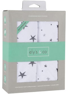 Ely's & Co. Ely’s & Co. Patent Pending Waterproof Changing Pad Cover|Cradle Sheet 2-Pack Set for Baby Boy - 100% Cotton, Jersey Knit Cotton Sheets with Waterproof Lining — Grey Stars  - Image 1