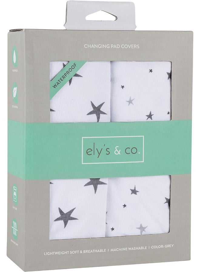 Ely's & Co. Ely’s & Co. Patent Pending Waterproof Changing Pad Cover|Cradle Sheet 2-Pack Set for Baby Boy - 100% Cotton, Jersey Knit Cotton Sheets with Waterproof Lining — Grey Stars  - Image 1