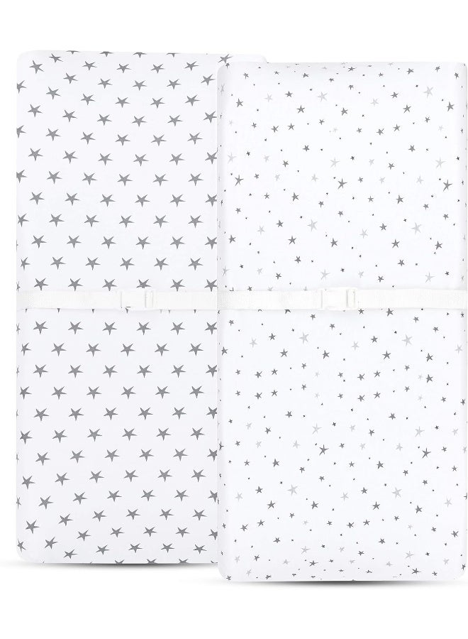 Ely's & Co. Ely’s & Co. Patent Pending Waterproof Changing Pad Cover|Cradle Sheet 2-Pack Set for Baby Boy - 100% Cotton, Jersey Knit Cotton Sheets with Waterproof Lining — Grey Stars  - Image 2