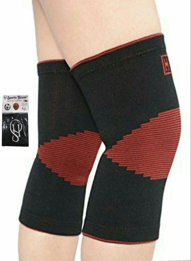 LP Supports Knee Support 641, Large (Pack of 2) with Sports House Cotton Wrist Band, Black - Image 1