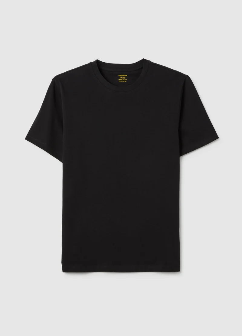او في اس BLACK COTTON REGULAR FIT T-SHIRT