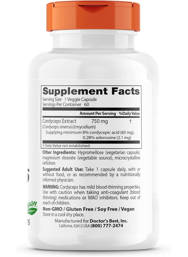 Doctor's BEST Ultra Cordyceps 750Mg 60 Veggie Caps  - Image 2