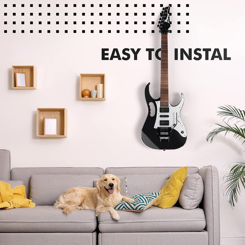 KEPLIN Guitar Wall Hooks - Display Mount Hangers for Electric & Acoustic Guitars, Bass, Banjo | Pack of 2 Brackets With Screws & Pick | Adjustable Soft Padded Sponge Holder Supports - Image 3