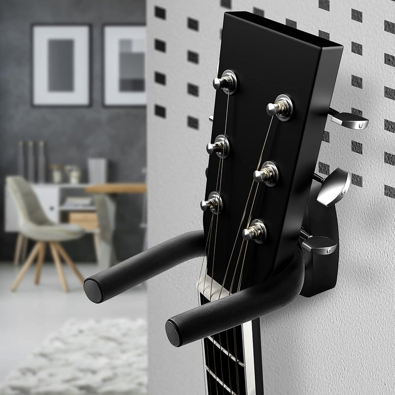 KEPLIN Guitar Wall Hooks - Display Mount Hangers for Electric & Acoustic Guitars, Bass, Banjo | Pack of 2 Brackets With Screws & Pick | Adjustable Soft Padded Sponge Holder Supports - Image 5