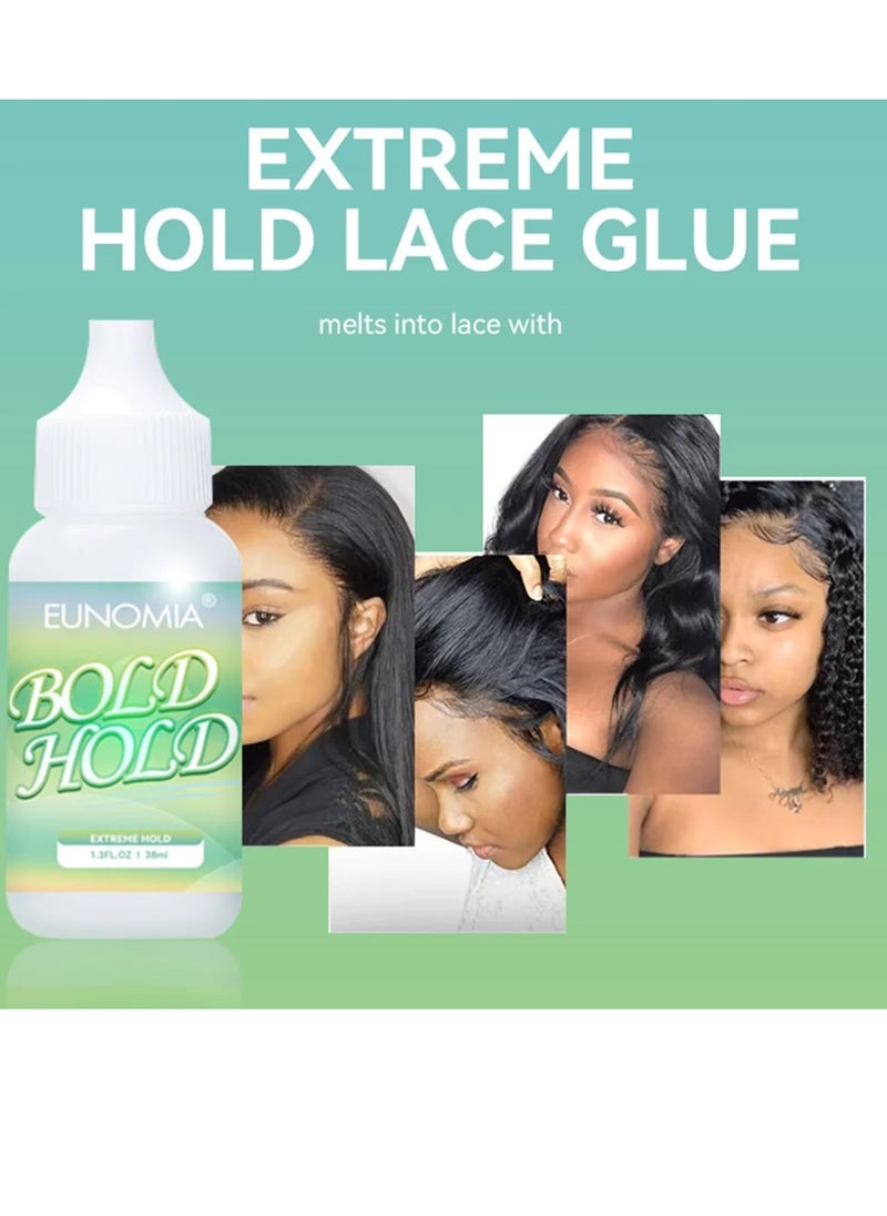 EUNOMIA - Bold Hold Lace Bold Hold Extreme Hold Glue Lace Bond Glue No Latex Waterproof Sweatproof Maintain 5 Days Bold Hold Lace Adhesive Gelly Strong Hold Remove Residue and Dirt Wig Glue 38ml - Image 1