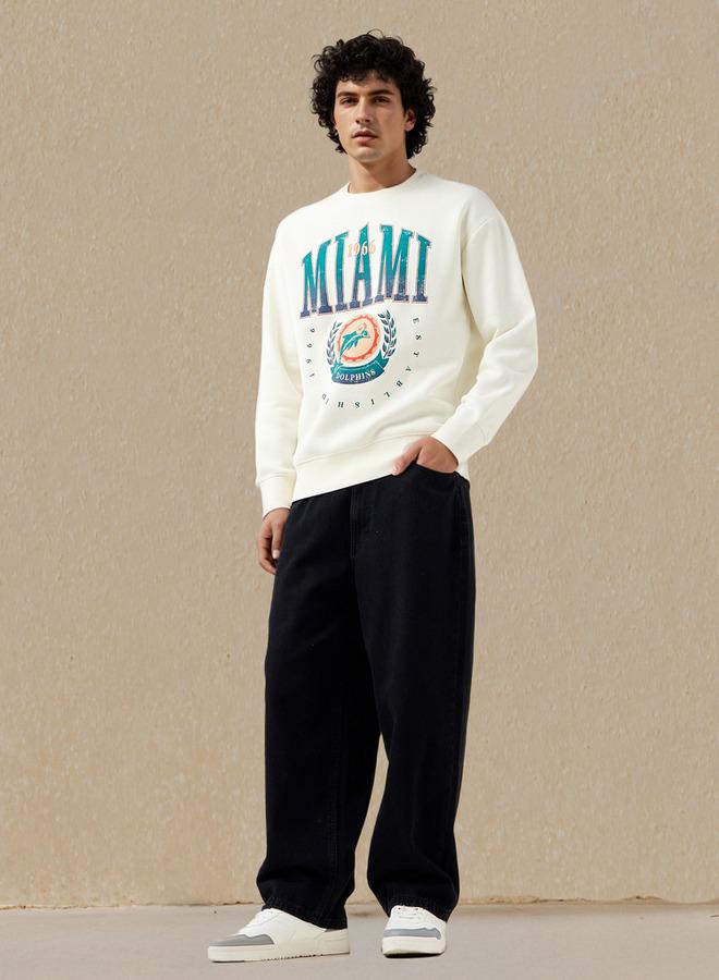 SP Characters Men Relaxed Fit The Miami Dolphins Print Sweatshirt - Image 2
