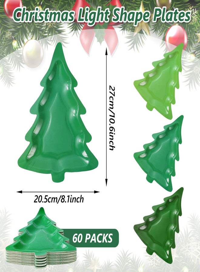 Whaline 60Pcs Christmas Paper Plates Christmas Tree Shaped Dinner Plates 3 Gradient Green Xmas Disposable Plates for Winter Holiday Party Supplies Table Decor, 8 x 10.6 in - Image 2