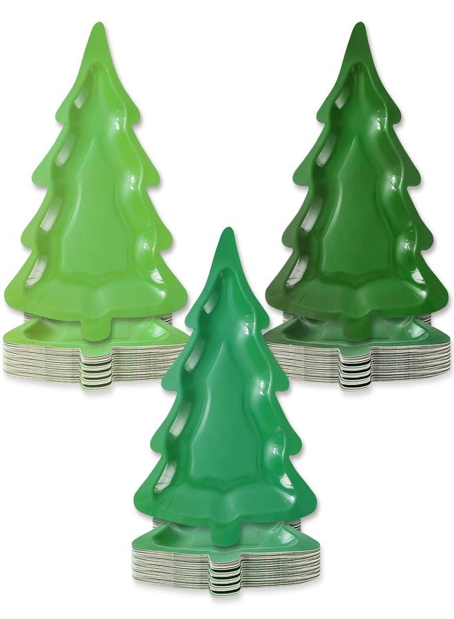 Whaline 60Pcs Christmas Paper Plates Christmas Tree Shaped Dinner Plates 3 Gradient Green Xmas Disposable Plates for Winter Holiday Party Supplies Table Decor, 8 x 10.6 in - Image 1