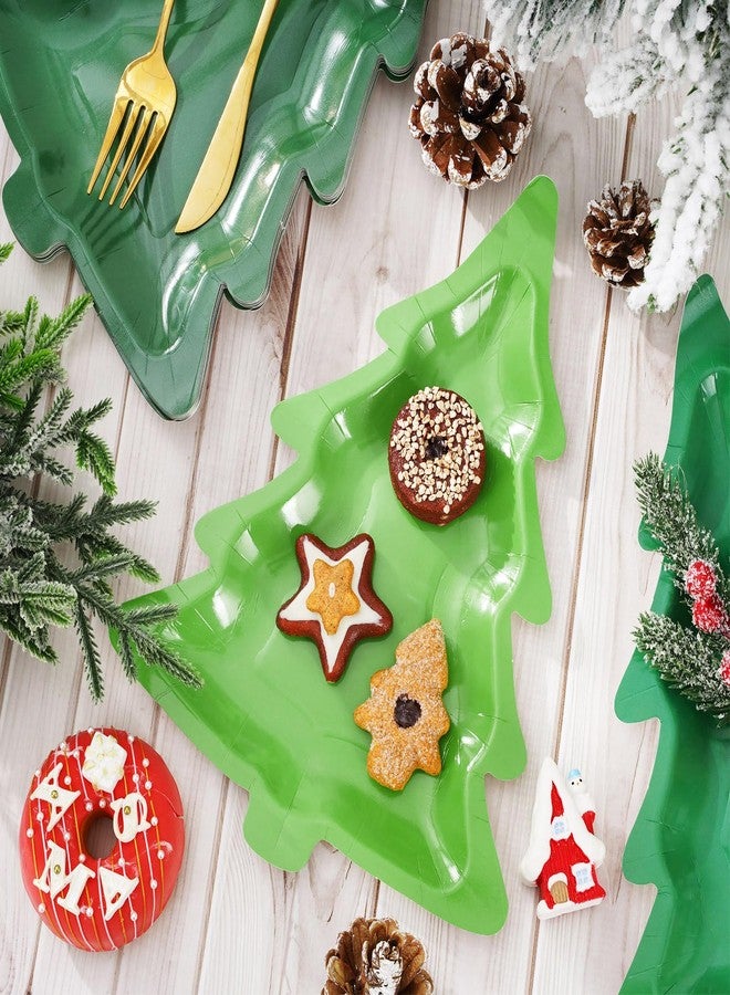 Whaline 60Pcs Christmas Paper Plates Christmas Tree Shaped Dinner Plates 3 Gradient Green Xmas Disposable Plates for Winter Holiday Party Supplies Table Decor, 8 x 10.6 in - Image 5
