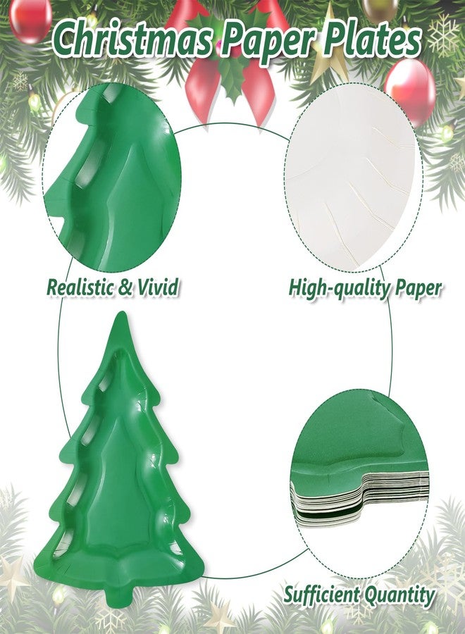 Whaline 60Pcs Christmas Paper Plates Christmas Tree Shaped Dinner Plates 3 Gradient Green Xmas Disposable Plates for Winter Holiday Party Supplies Table Decor, 8 x 10.6 in - Image 3