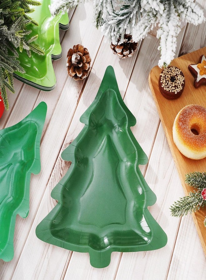 Whaline 60Pcs Christmas Paper Plates Christmas Tree Shaped Dinner Plates 3 Gradient Green Xmas Disposable Plates for Winter Holiday Party Supplies Table Decor, 8 x 10.6 in - Image 4