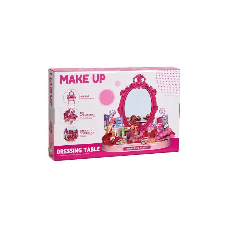Make Up Dressing Table Toy Set with Mirror for Girls, Pink - Image 1