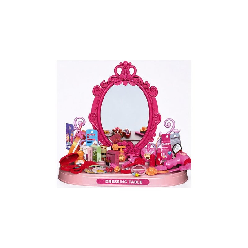 Make Up Dressing Table Toy Set with Mirror for Girls, Pink - Image 2
