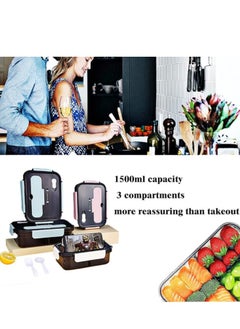 Arabest Bento Lunch Box - 3 Compartment Lunch Containers for Adults and Kids Food Grade Plastic Lunch Box with Spoon & Fork Pink  - Image 3