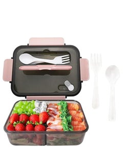 Arabest Bento Lunch Box - 3 Compartment Lunch Containers for Adults and Kids Food Grade Plastic Lunch Box with Spoon & Fork Pink  - Image 1