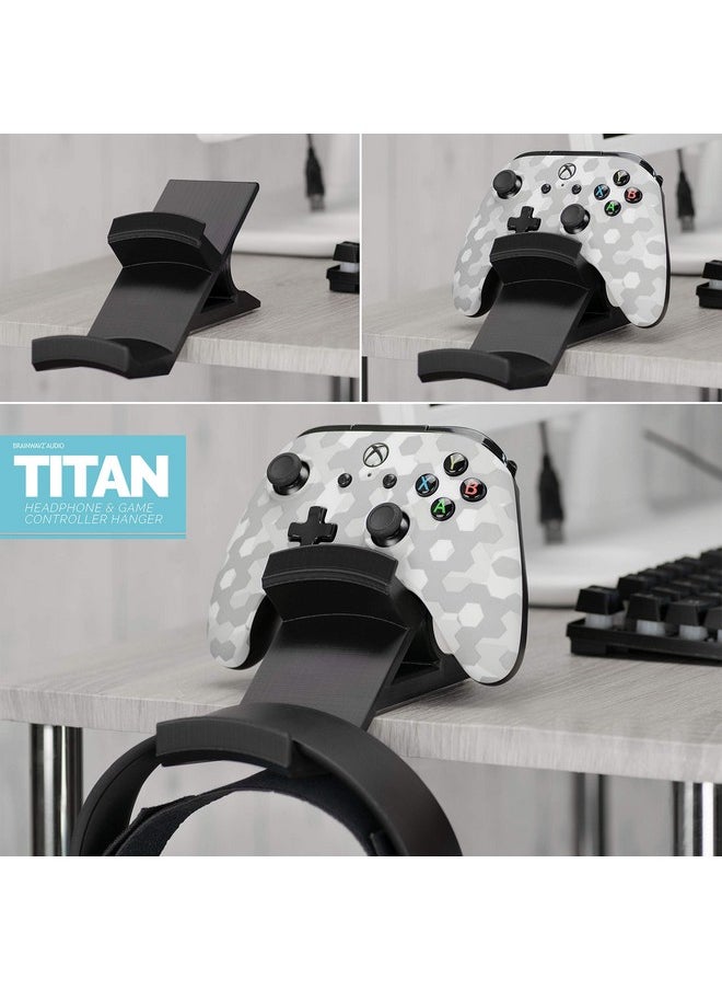 The Titan Desktop Gamepad Controller & Headphone Hanger Holder Designed For Xbox One, Ps4, Ps3, Dualshock, Switch, Pc, Steelseries, Steam & More, Reduce Clutter, Black