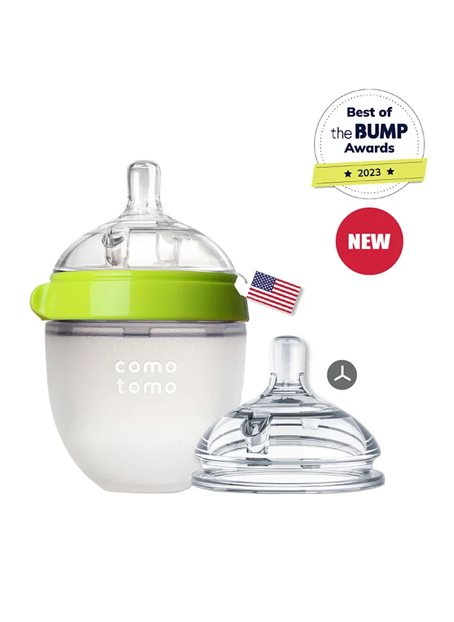 comotomo Natural Feel Baby Bottle 150 ML With Pack Of 2 Natural Teat Silicone Nipples, Y Shape Hole With Variable Flow, 6 Months +