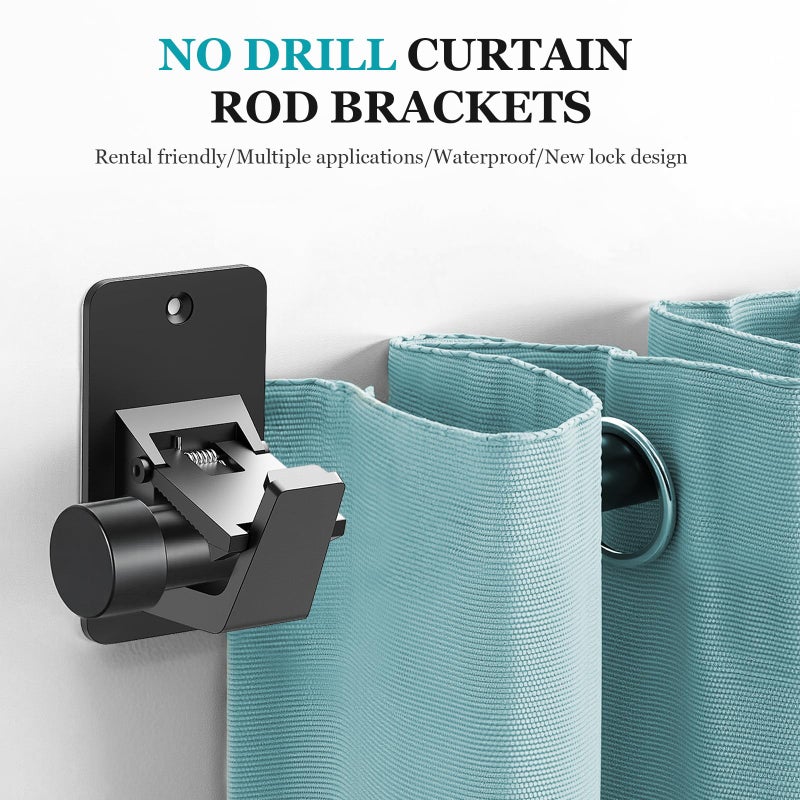 BMONATY Adhesive No Drill Curtain Rod Brackets - Heavy Duty 30LB Holders for Bathroom Bedroom Kitchen, Universal Damage-Free Window Rod Hooks with Nail-Free Installation (4PC Black) - Image 3