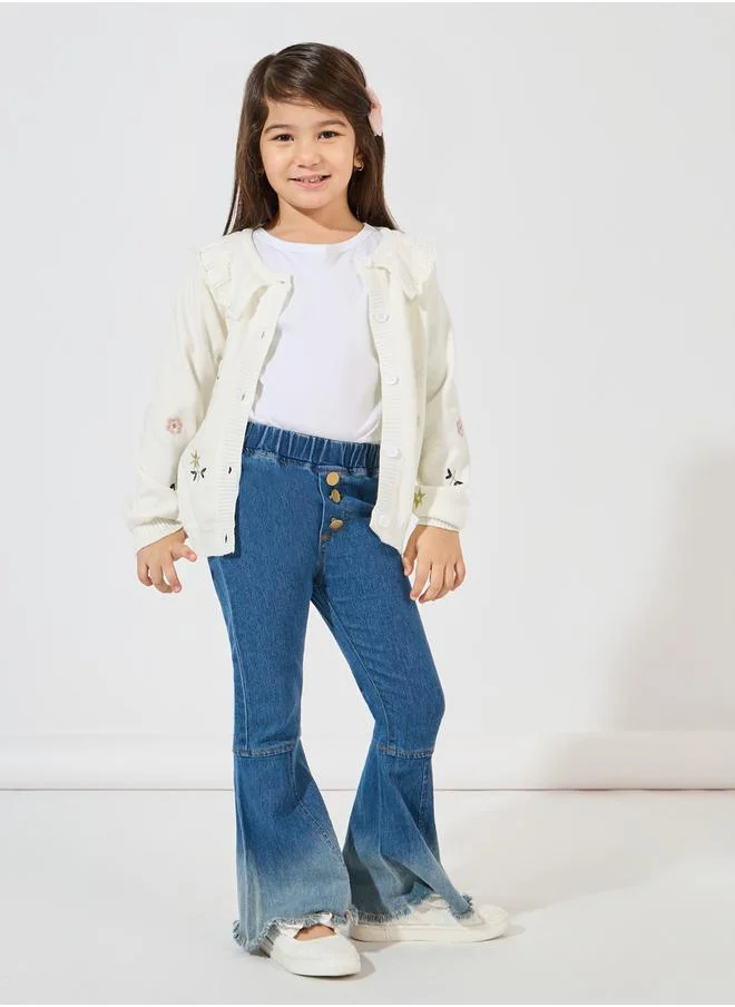 Styli Floral Embroidery Ruffled Bib Cardigan