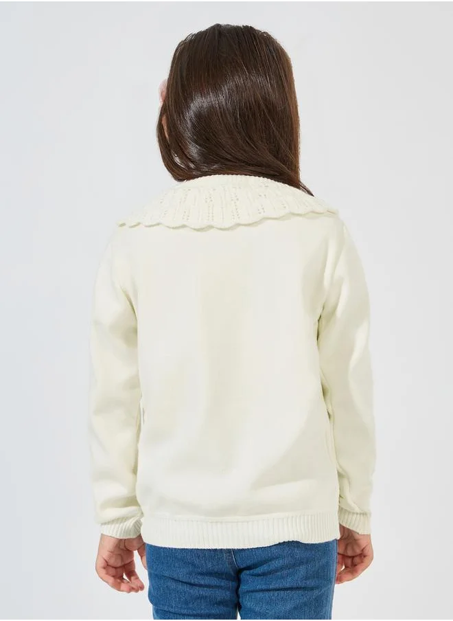 Styli Floral Embroidery Ruffled Bib Cardigan