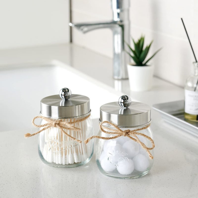 SheeChung 2 Pack Qtip Holder for Bathroom - Cotton Swab Holders, Bathroom Organizers and Storage for Cotton Round Pads, Balls, Floss Pick - Brushed Steel - Image 3