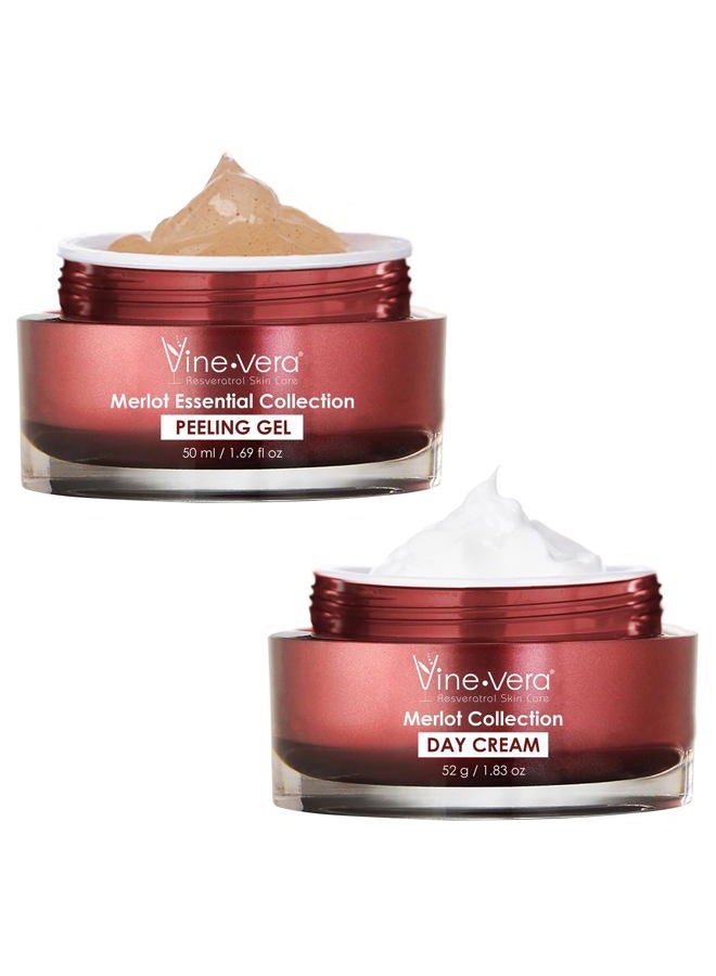 Vine Vera Merlot Day Cream and Peeling Gel Set - Contains Resveratrol - Anti Aging Skin Care - - Image 1