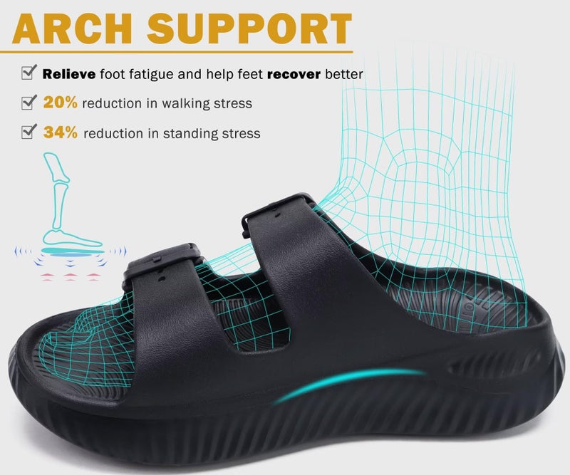 KuaiLu Womens Recovery Sandals Comfortable Plantar Fasciitis Arch Support Ladies Orthopedic Sport Slides Open Toe Slip On Thick Athletic Cushion Slippers Summer Pool Beach Walking Shoes Black Size 10 - Image 4